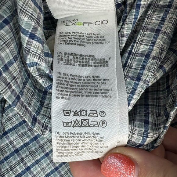 Exofficio Fishing Shirt Mens M Vented Blue White Plaid Long Sleeve Button Down - Picture 7 of 9